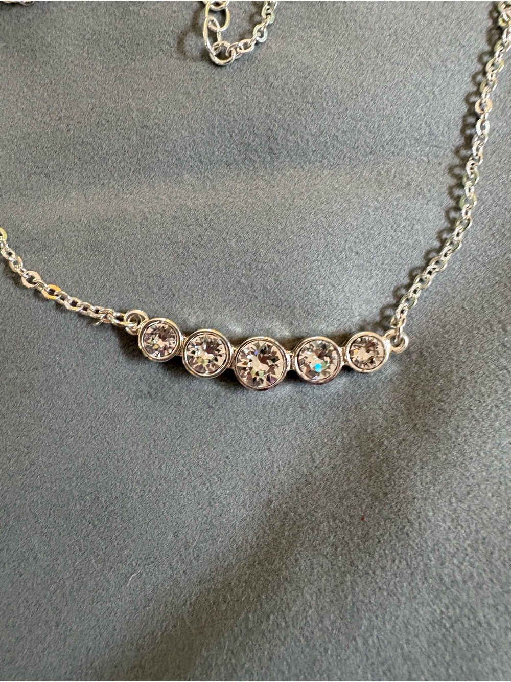 Nine West Silver Bar Necklace with Five Clear Crystals